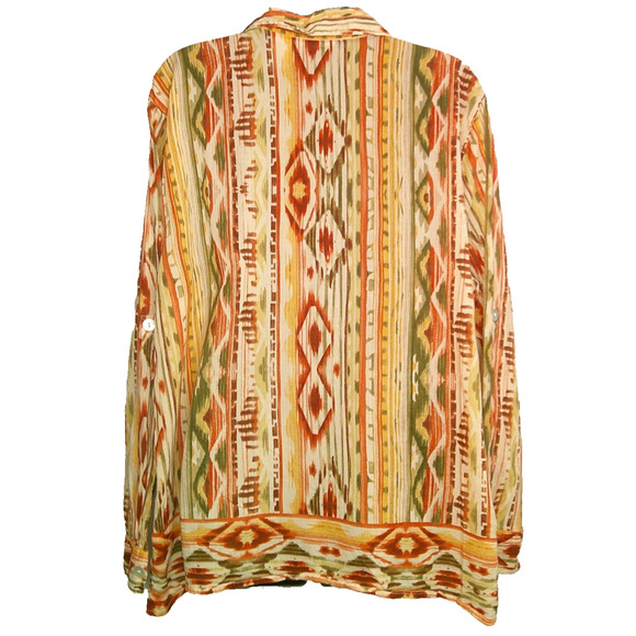 Alfred Dunner Woman 18W Button-down Long Sleeve Aztec Shirt Rust Olive Green - Picture 4 of 7